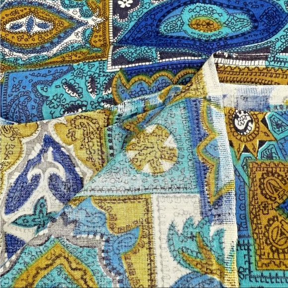Vintage MCM Geometric Blue Green Mustard Apparel Fabric 1 yard + 22" x 44" - Picture 3 of 8